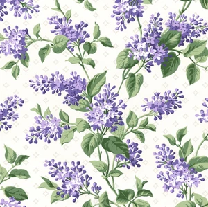Purple Lilacs, Greenery, Cream, Fabric, Lilac Lane, Maywood Studio, 10950M-E - Picture 1 of 1