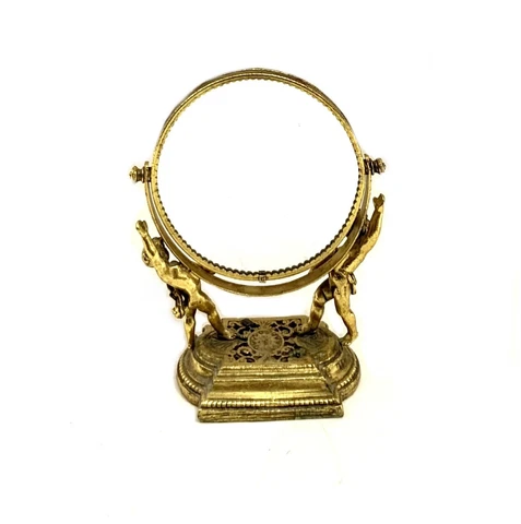 Vanity Mirror Double Faced Swivel Brass Cherub Design Victorian Antique Decor Cover