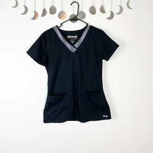 Grey's Anatomy by Braco SZ S Black V Neck Scrub Top w/ Pocket Great Condition - Picture 1 of 5