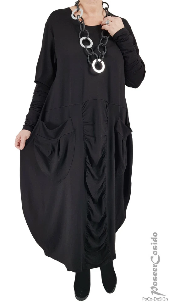 PoCo DeSiGn LAGENLOOK Ballon-Kleid 44 46 48 50 52 54 56 58 L-XL-XXL-XXXL schwarz - Bild 1 von 4