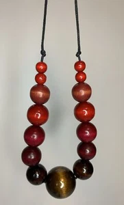 Vintage Wooden Bead Necklace Red Round Graduated Spheres 24” Handmade Chunky - Picture 1 of 8