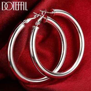 DOTEFFIL Argento Sterling 925 Orecchini Cerchio Rotondi Lisci Grandi Cerchio Gioielli - Foto 1 di 6