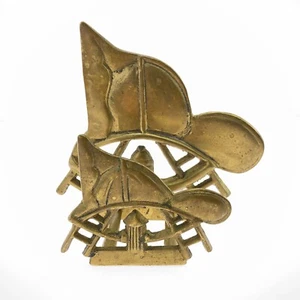 Brass Firefighter Letter Mail Holder Tray Desk Art with Helmets Ladders Hydrants - Picture 1 of 9