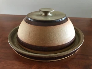 Vintage Australian Earthen Pottery Glazed Cheese / Serving Platter and Dome Lid - Picture 1 of 10