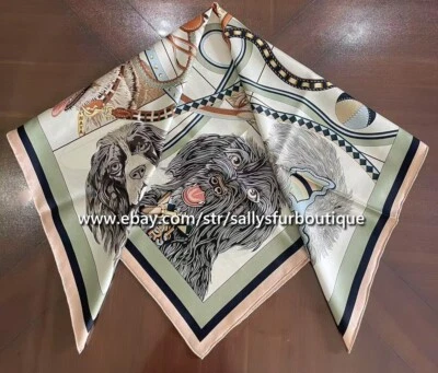 2025 Sallys Boutique 18 Momme Twill Silk Wrap Scarf Dogs Print Square Shawl 35" - Image 1 of 4