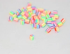 100pcs Rainbow Stripe Tube shaped beads Polymer Clay 6mm - Picture 1 of 2