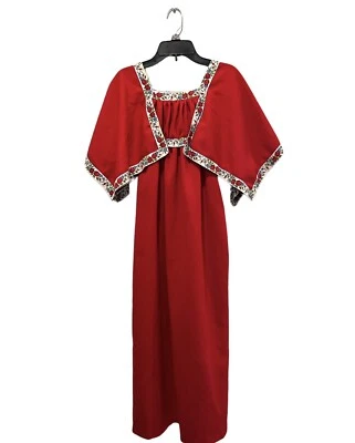 Maxi Vestido Vintage Años 70 Rojo Pañuelo Manga Bordado Floral Bordado Para Mujer’s A Foto 1 de 4