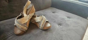 Corkys botique eclipse wedge strappy womens 7 gray and blue - Picture 1 of 14