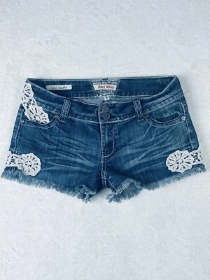 Pantalones Cortos Hot Kiss Talla 5 Azul Denim Cortes Y2K Tiro Bajo Crochet Encaje Cottagecore Foto 1 de 4