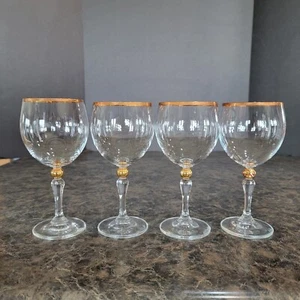 Juego de 4 copas de vino vintage Bohemia Crystalex oro cobre ribete formal - Imagen 1 de 7