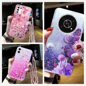 For Samsung Hot Quicksand Liquid Glitter +Chain Women Girl Phone Case Cover Back - Picture 1 of 12