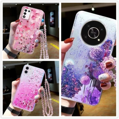 For Samsung Hot Quicksand Liquid Glitter +Chain Women Girl Phone Case Cover Back - Image 1 of 4