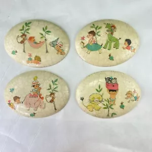 Vintage Decoupage Plaster Child Safari Wall Decor Set Of 4 - Picture 1 of 9