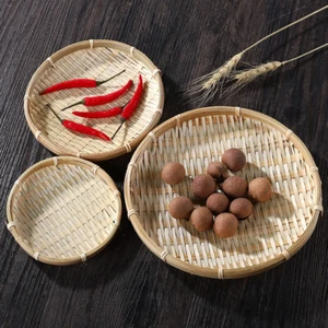 13-22CM Bamboo Round Serving Tray Serving Basket Hand Woven for Parties Fruit - Picture 1 of 23