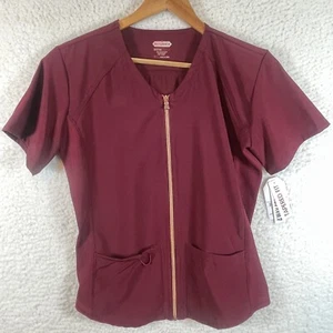 Scrubaid Tapered Fit 4 Way Stretch Jacket Womens M Full Zip Short Sleeve Wine - Picture 1 of 14