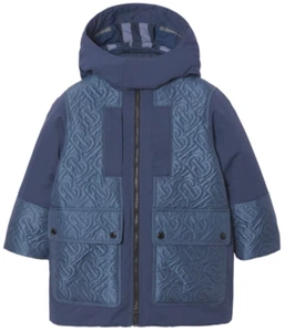 Burberry Kids' Delford 3-in-1 Monogram Quilted Hooded Jacket in Blue size 12Y - Picture 1 of 5