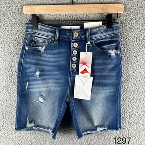 KanCan Women's Small Traveling Bermuda High-Rise Blue Jean Distressed Shorts NWT - Picture 1 of 15