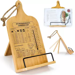 Cookbook Stand for Kitchen Counter, Wooden Recipe Book Holder, Adjustable Rustic - Picture 1 of 12