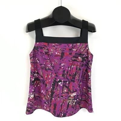 Ann Taylor Satin Tank Women's Size 10 Petite Geometric Sleeveless Zipper Purple - Image 1 of 4
