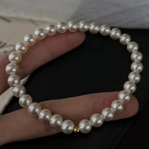 natural southsea shell orb pearl 6 mm white shell bracelet 8" - Bild 1 von 6