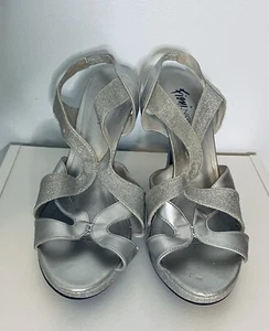 FIONI NIGHT SILBER GLITZERNDER DAMENSCHUH Größe 9,5 HIGH HEELS OFFENE ZEHE PARTY - Bild 1 von 8