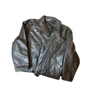 Sacip Black Vintage Italian Leather Unisex Bomber Jacket 80s Size L - Picture 1 of 9
