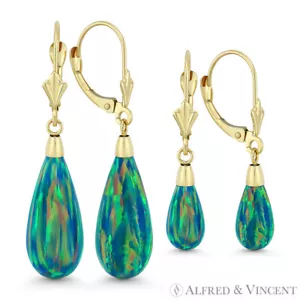 Pfau Lab-Created Opal Leverback lange Ohrhänger in 14k Gelbgold - Bild 1 von 3