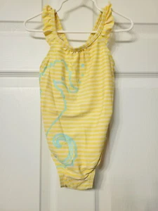 Girls Baby Gap Yellow White Striped Seahorse One Piece Swimsuit - Size 4T - Picture 1 of 4