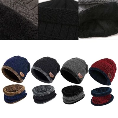 Mens Warm Thicken Crochet Knitted Baggy Beanie Hat Wool Ski Skull Cap Scarf QS - image 1 of 4