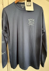 Camicia da pesca Rigs Performance M 50+ UPF blu manica lunga rete pesce ascelle nuova con etichette - Foto 1 di 6