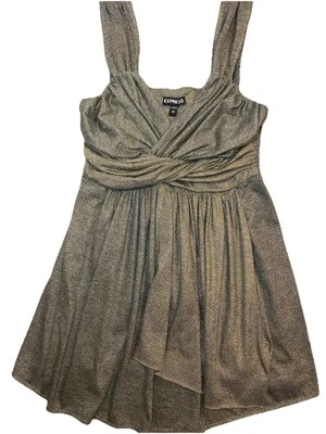 Express женщин XS серый/золотой металлический Babydoll Топ Y2K 2000-х v-образным вырезом Джерси бак - Изображение 1 из 4