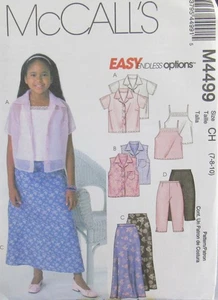McCalls 4499 Girls 7-8-10 EASY Options Shirt Camisole Skirt Capris Pattern Uncut - Picture 1 of 2