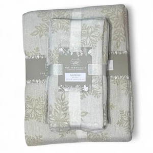 Rachel Ashwell Farmhouse Gold White Christmas Tablecloth Napkins Set 60x120 - Picture 1 of 18