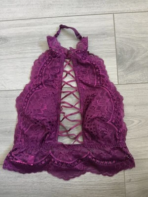 Bralette de cuello halter de encaje borgoña vintage La Senza talla pequeña usado una vez  Foto 1 de 4