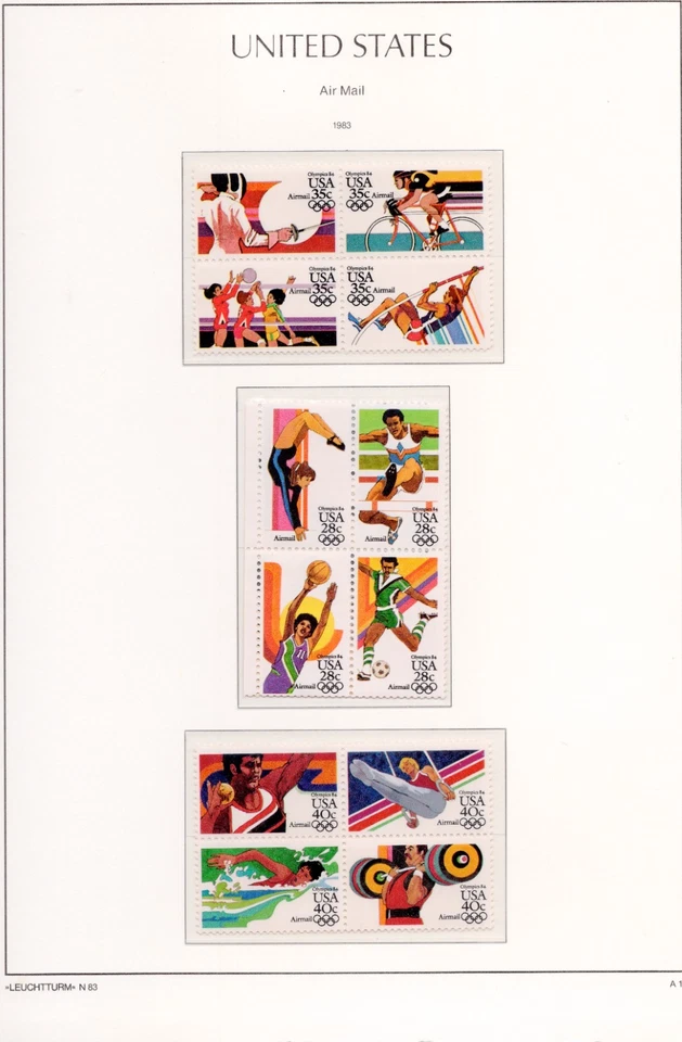 US Air Mail Scott #C101-C112 1983 28c 35c 40c Summer Olympics Block of 4 MNH - Image 1 of 1