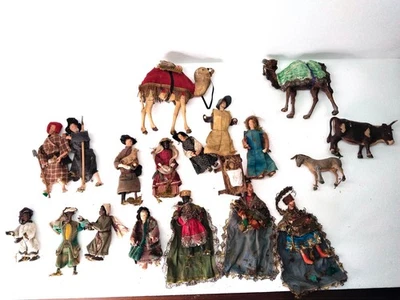 Antike Krippen Figuren, bekleidet, Konvolut 19 Stück - Bild 1 von 4