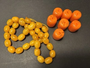UNIQUE HUGE ORANGE & YELLOW MARBLED BAKELITE PRAYER BEADS ROSARY MISBAHA ISLAMIC - Picture 1 of 16