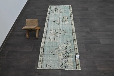 Alfombra de corredor turca vintage 2x6 pies lana anatolia hecha a mano pasillo Oushak AZUL Foto 1 de 4