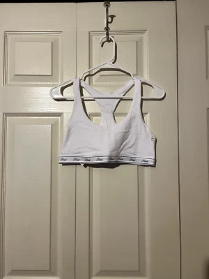 Victoria’s Secret PINK White Cotton Logo Racerback Bralette ~ Size LARGE ~ NWT! - Image 1 of 4