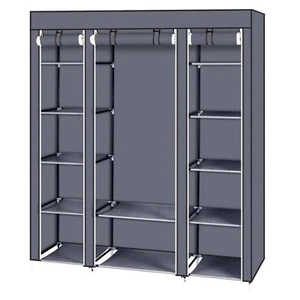 Portable Closet Wardrobe Clothes Rack Storage Organizer W/Shelves Fabric, Grey - Picture 1 of 9