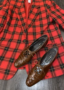 Amalfi Italy Block Heel Oxfords Brown Leather Dress Shoes Size 9.5 AAA - Picture 1 of 10