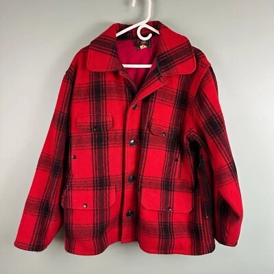 VTG 50s Johnson Woolen Mills Red Buffalo Check Plaid Hunting Coat Jacket Sz 46 - Image 1 of 4