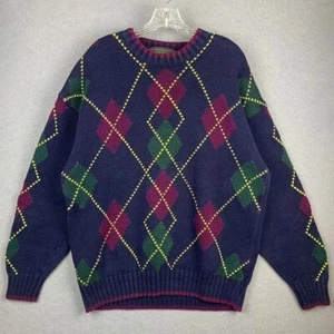 Suéter Tejido Abuelo Años 90 Geométrico Argyle Diamantes Azul Marino Para Hombre XL - Imagen 1 de 7