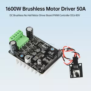 Controlador de motor sin escobillas DC 6-80V BLDC 3-fase DC Controlador de motor 1600W 50A PWM - Imagen 1 de 21