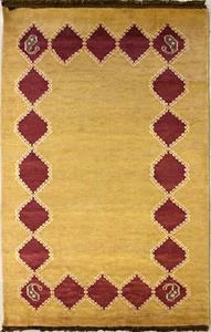 Alfombra de área dorada Rugstc 3x5 Senneh Gabbeh, tinte vegetal, anudada a mano, pila de lana - Imagen 1 de 5