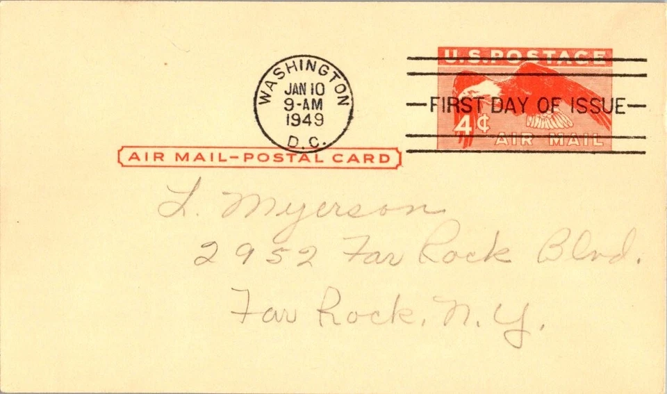 First Air Mail Post Card - Flying Eagle - First Day FDC - Scott UXC1 - Image 1 of 1