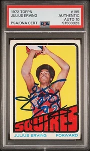 JULIUS ERVING SIGNED 1972 TOPPS #195 ROOKIE CARD DR.J RC PSA/DNA AUTO 10 - Picture 1 of 2