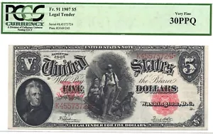 1907 $5 "Woodchopper" Legal Tender Note, Fr. 91 - PCGS 30 PPQ! Bold Beauty! - Picture 1 of 8