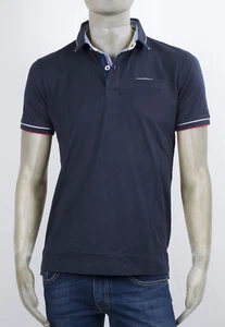 POLO FRED MELLO M-M IN COTONE JERSEY BLU CON TASCHINO E SOTTO COLLO A QUADRETTI - Foto 1 di 5