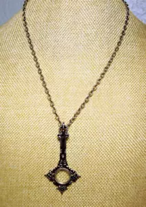 S.S. Mini Magnifier Glass Pendant, Diamond-Marcasite Stones, 18" Chain Necklace - Picture 1 of 8
